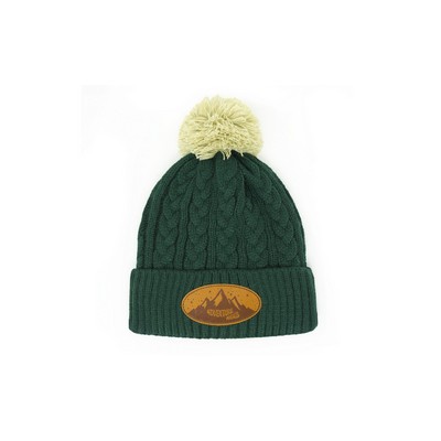 Pantone Matched Cable Knit Beanie with Vegan Leather Patch