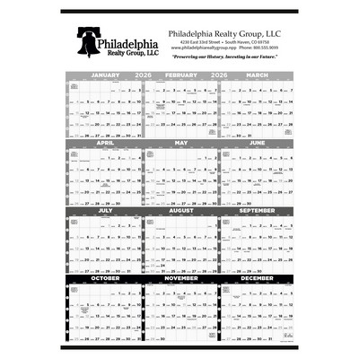 Triumph® Calendars Black & White Time Management Span-A-Year Non-Laminated Calendar